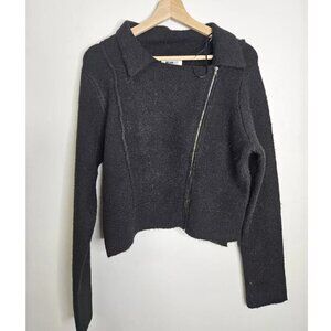 William Rast Wool Blend Black Sweater Moto Jacket Long Sleeve Full Zip Women’s L